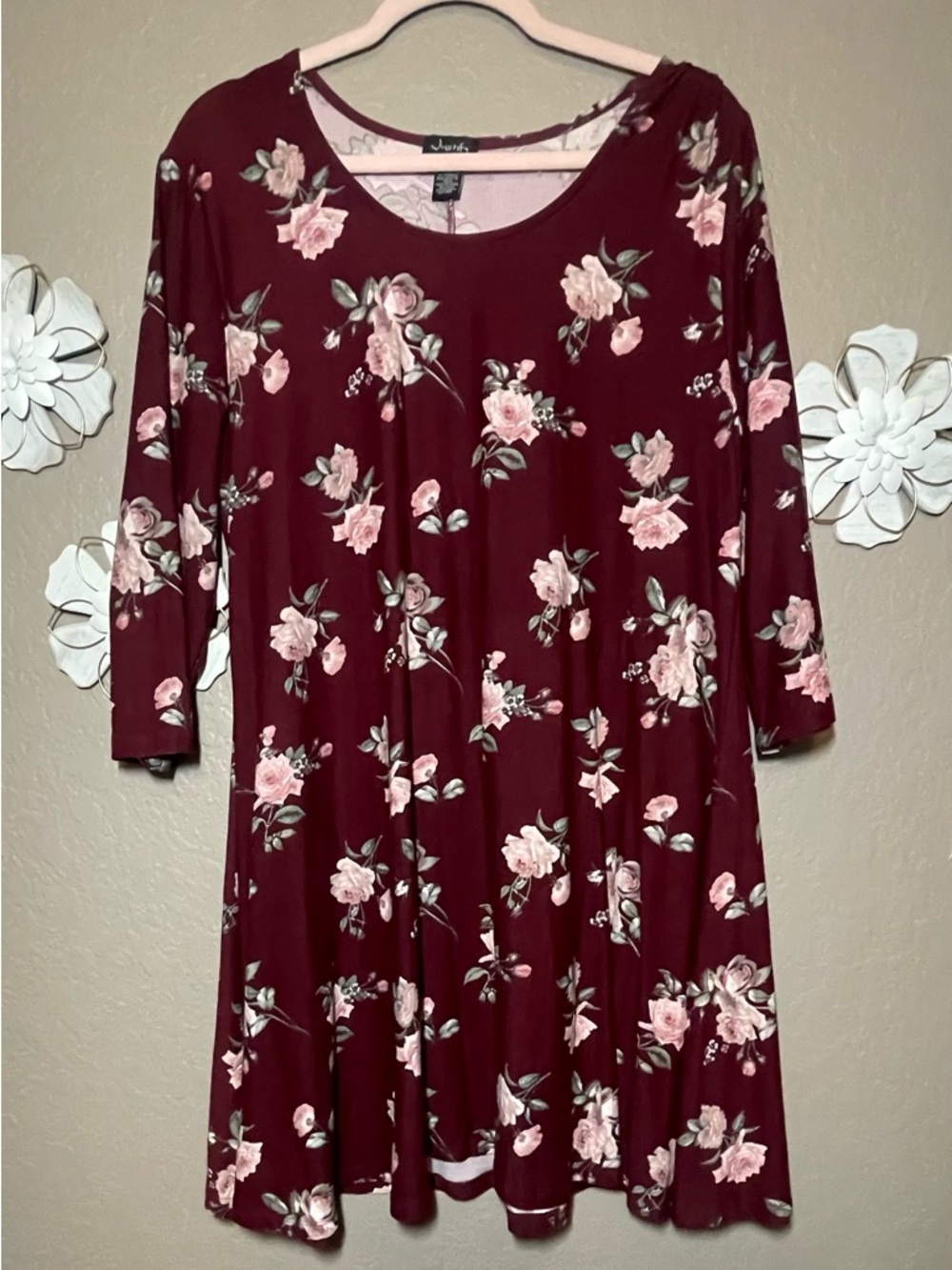 Burgundy Floral Cottage Core Boho Summer Dress - Women’s size XL - Justify Brand